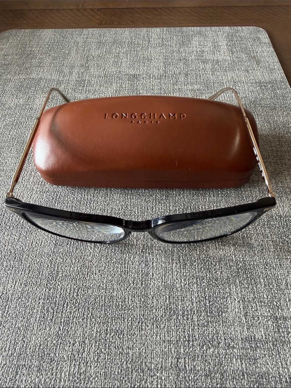 Longchamp Brown Leather Eyewear Case with Black Glasses